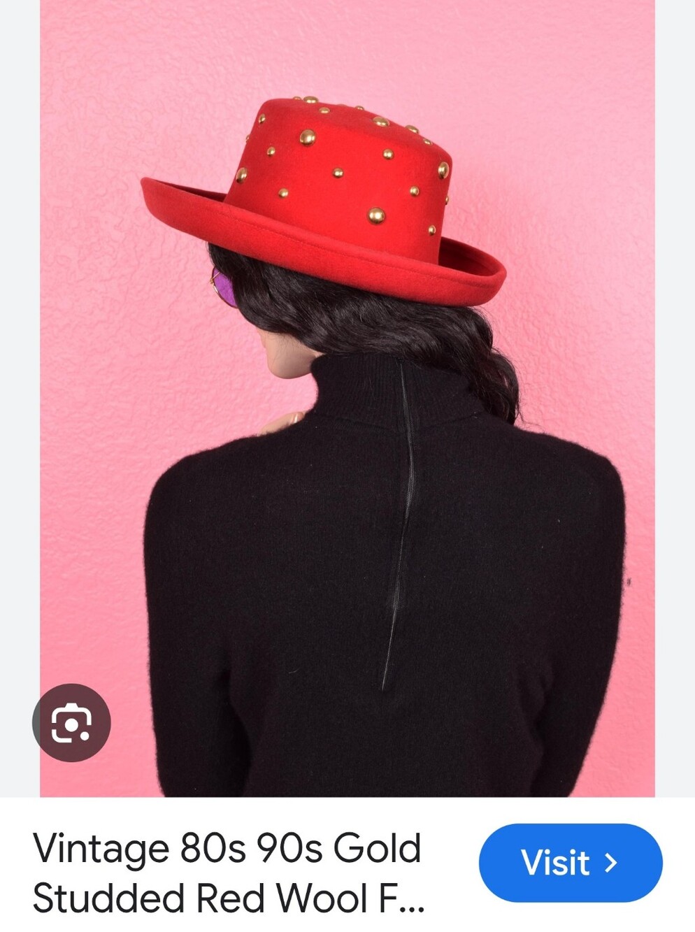 💰Betmar New York  Red Felt Wide-Brim Hat with Gold Studs